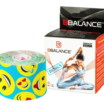 Кинезио тейп BBTape™ 5 см × 5 м смайлики голубой