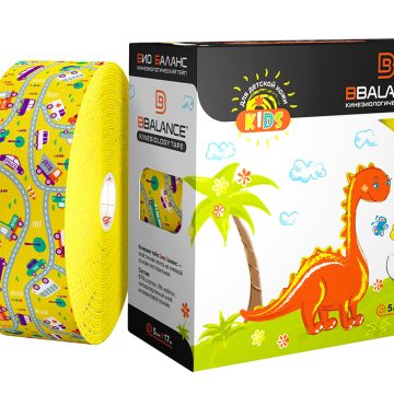 Кинезио тейп BBTape™ 5см × 17м машинки желтый (серия KIDS)